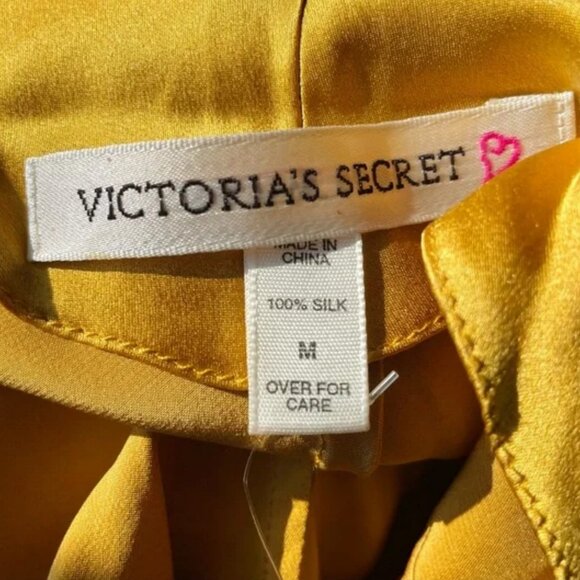 NWT VTG Y2K Yellow Gold Victoria’s Secret 100% Silk Satin Slip Dress Chemise - Picture 4 of 11